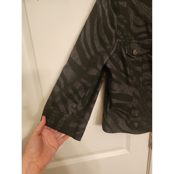 Sandro Petite Black & Gray Zebra-Print Buttoned Jacket 3/4 Sleeves Size PL - Picture 5 of 10